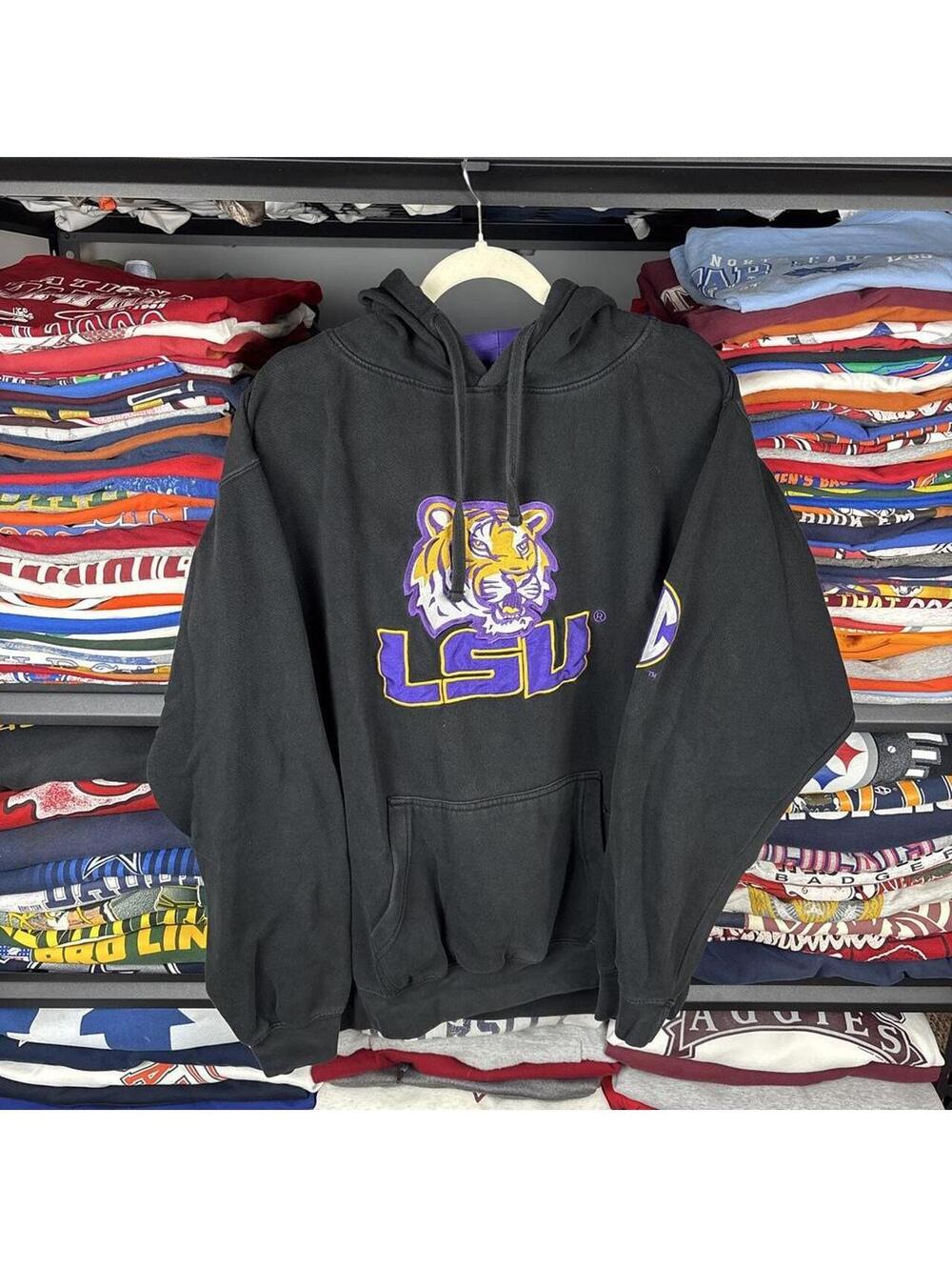 Vintage Y2K LSU Tigers Blue 84 Pullover Hoodie Faded Black SEC XL